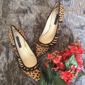 Anne Klein Leather and Fur Patterned Heels